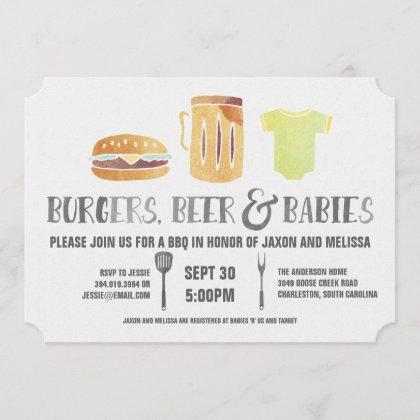 Burgers, Beer, and Babies - Couple's Baby Shower Invitation