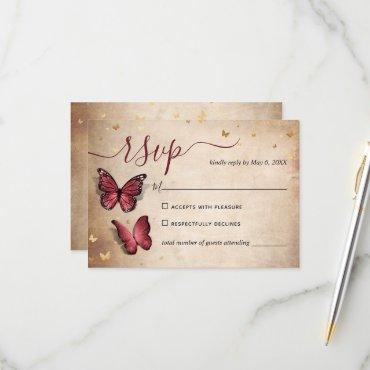 Burgundy and Gold Butterfly Elegant Wedding RSVP Card