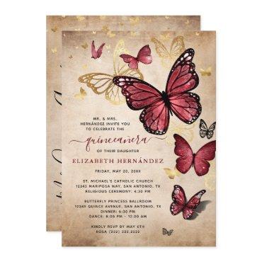 Burgundy and Gold Butterfly Quinceanera Birthday