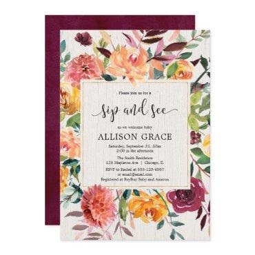 Burgundy blush fall floral elegant sip and see