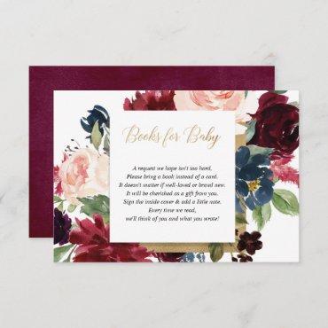 Burgundy blush gold girl baby shower book request  enclosure card