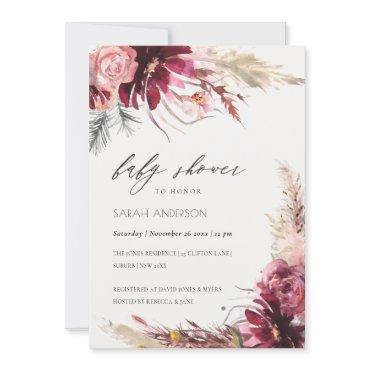 Burgundy Blush Pampas Grass Baby Shower Invite