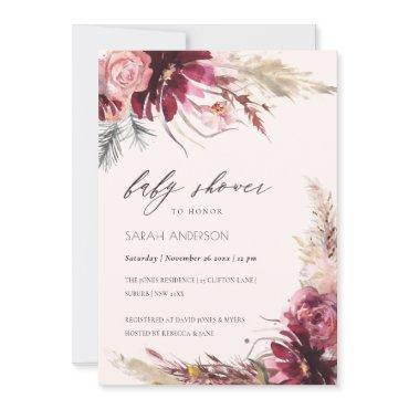 Burgundy Blush Pampas Grass Baby Shower Invite