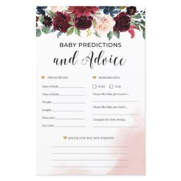 Burgundy floral baby predictions and advice game