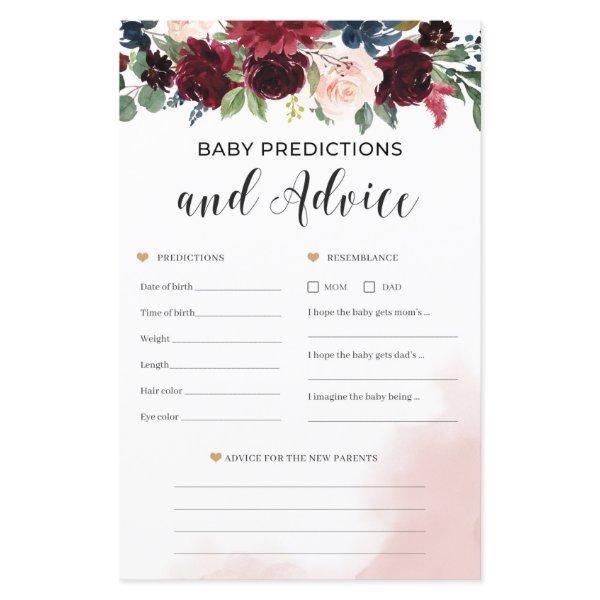 Burgundy floral baby predictions and advice game