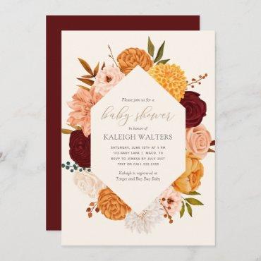 Burgundy Floral Fall Baby Shower Invitation