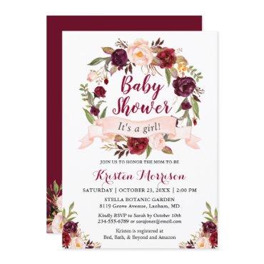 Burgundy Floral Wreath Blush Ribbon
