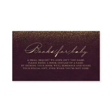 Burgundy Gold Glitter Baby Shower Book Request  Enclosure Card