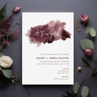 Burgundy Ink Wash Girl Baby Shower by Mail