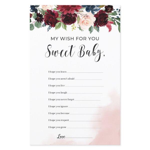 Burgundy navy floral wishes for the baby game