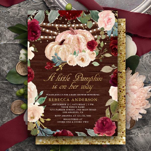 Burgundy Peach Floral Pumpkin Wood