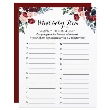 Burgundy Pink Navy Floral ABC Baby Shower Game