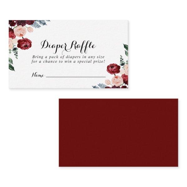 Burgundy Pink Navy Floral Diaper Raffle Ticket  Enclosure Card