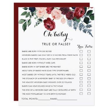 Burgundy Pink Navy Floral Oh Baby Shower Game