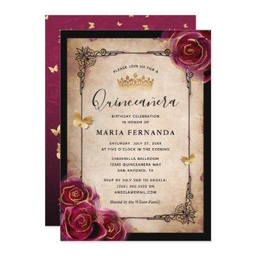 Burgundy Plum Gold Elegant Rose Quinceanera