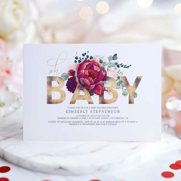 Burgundy Red and Blush Pink Floral