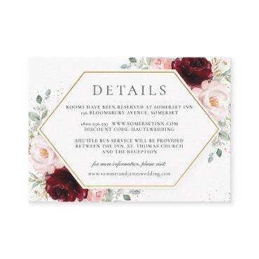 Burgundy Red Blush Pink Floral Wedding Details     Enclosure Card