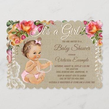 Burlap and Lace Baby Shower Invitations