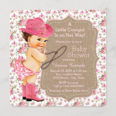 Burlap Cowgirl Baby Shower Floral Calico Invitation