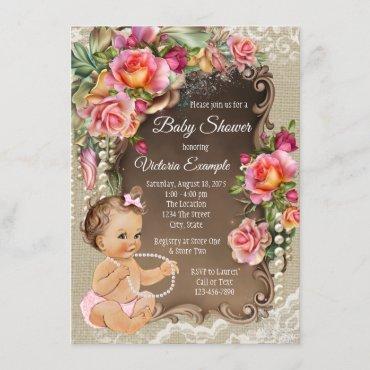 Burlap Lace Baby Shower Invitations