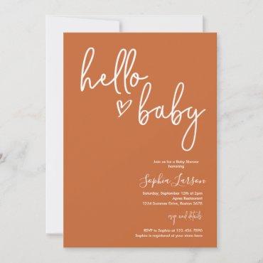 Burnt Orange Minimalist Modern Boho Baby Shower Invitation