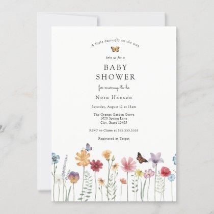 Butterfly and Blooming Wildflower Baby Shower Invitation