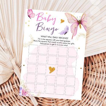 Butterfly Baby Shower Bingo Game Pink Gold Girl