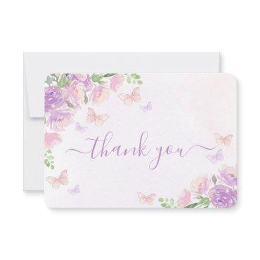 Butterfly Baby Shower Girl Flat Thank You Card