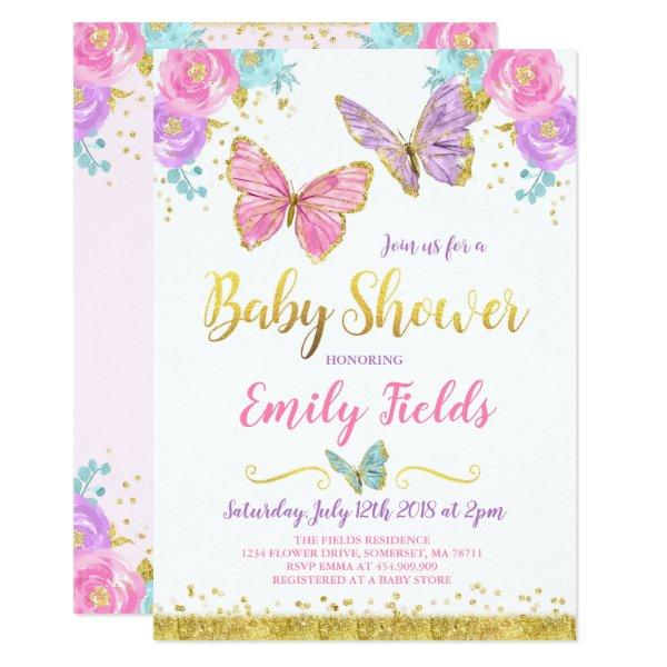 Butterfly Baby Shower Invitation Girl Baby Shower