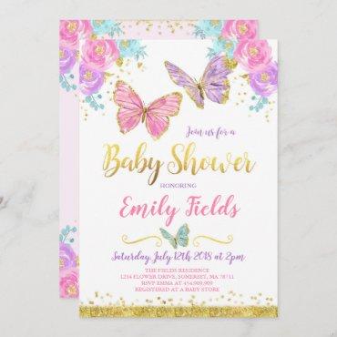 Butterfly Baby Shower Invitation Girl Baby Shower