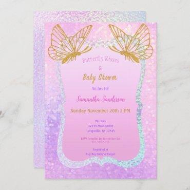 Butterfly Baby Shower Pink and Gold Butterfly Kiss Invitation