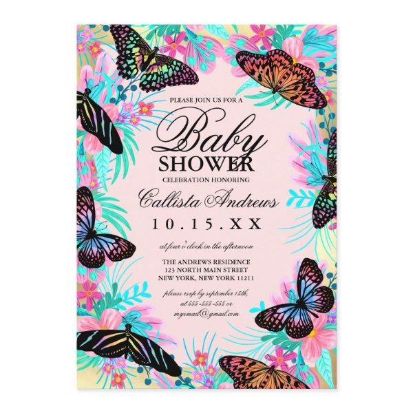 Butterfly Flowers Leaves Watercolor