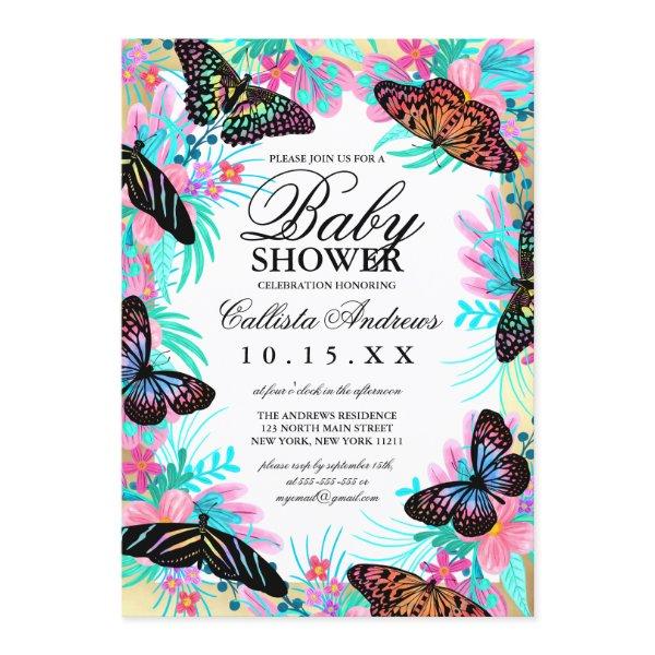 Butterfly Flowers Leaves Watercolor