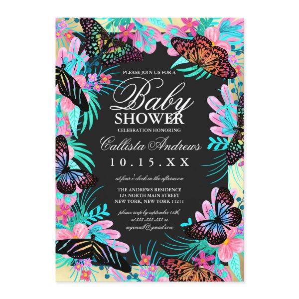 Butterfly Flowers Leaves Watercolor