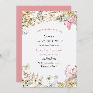Butterfly on the Way Bohemian Baby Shower Invitation