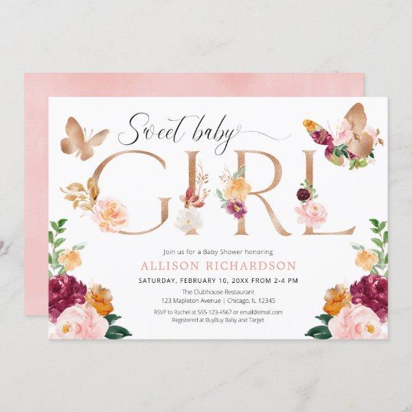 Butterfly rose gold blush pink girl