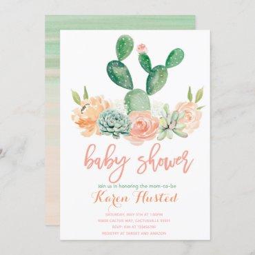 Cactus baby shower invitation succulent