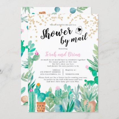 Cactus gold glitter watercolor baby shower by mail