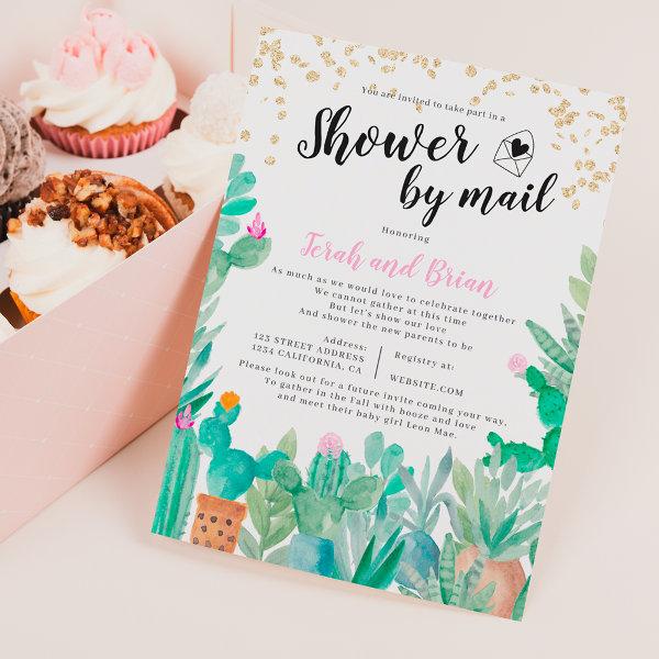 Cactus gold glitter watercolor baby shower by mail