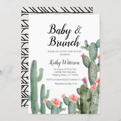 Cactus greenery baby brunch baby shower invitation
