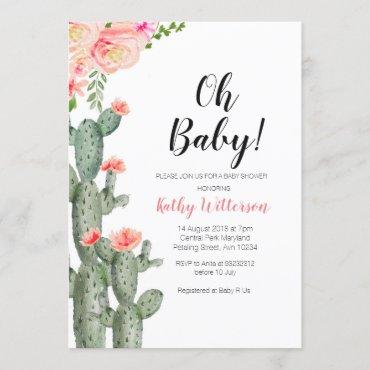Cactus Succulent girl baby shower invitation