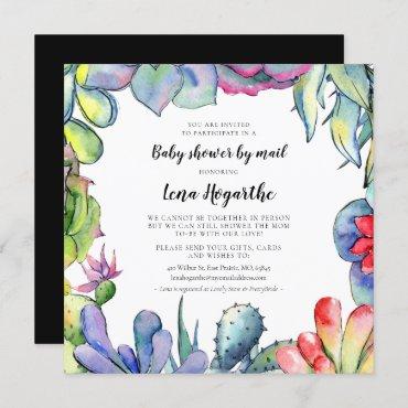 Cactus & succulents watercolor Baby Shower by mail Invitation