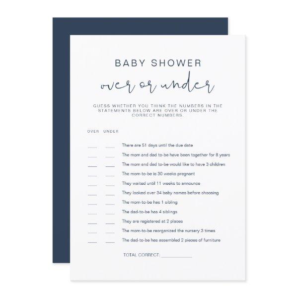 CAITLIN Navy Blue Over Under Baby Shower Game Invi