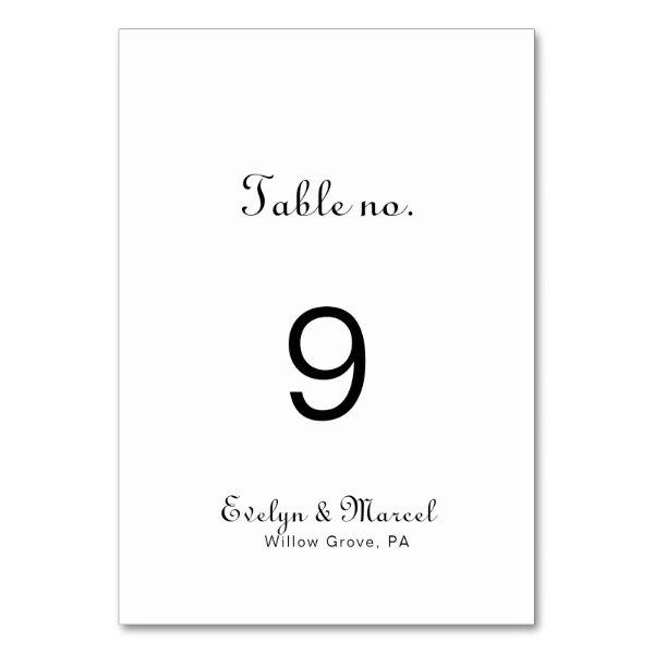 Calligraphy Classic Minimalist Wedding   Table Number
