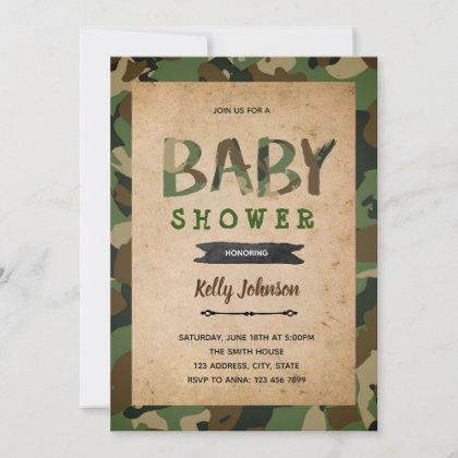 Camo army baby shower invitation