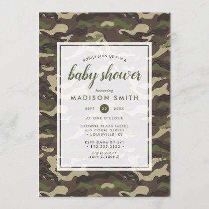 Camouflage Camo Green Baby Boy Shower Invitation