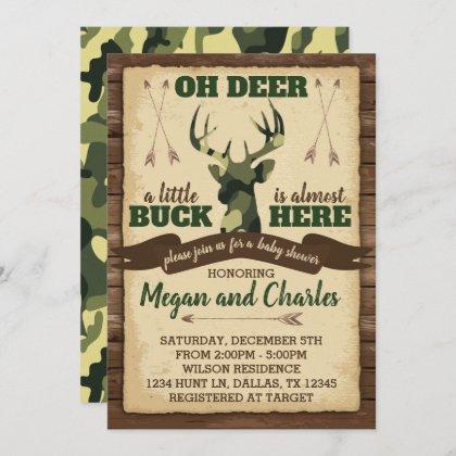 Camouflage Deer Baby Shower Invitation Invite
