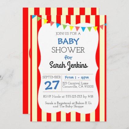 Carnival Circus Stripe Baby Shower Invitation