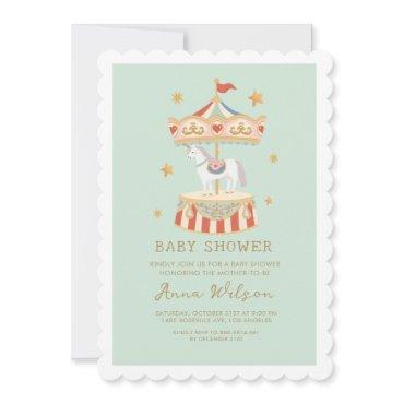 Carousel Pastel Sage Green Cute Baby Shower