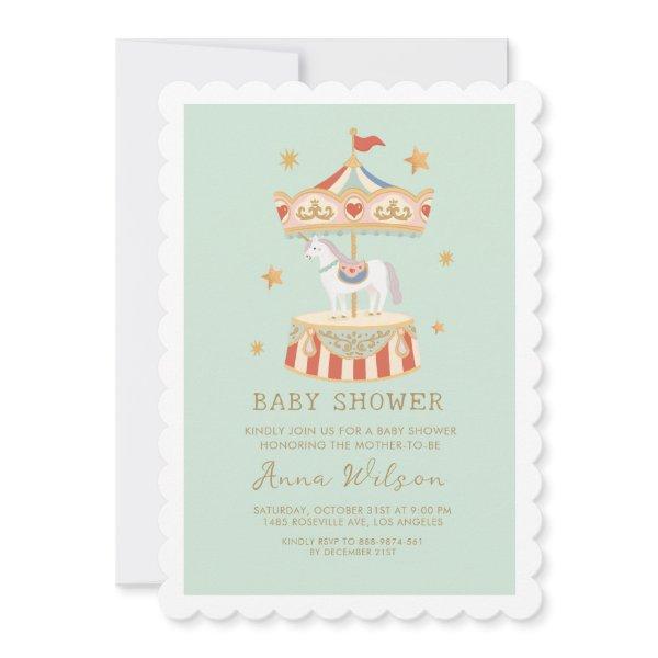 Carousel Pastel Sage Green Cute Baby Shower